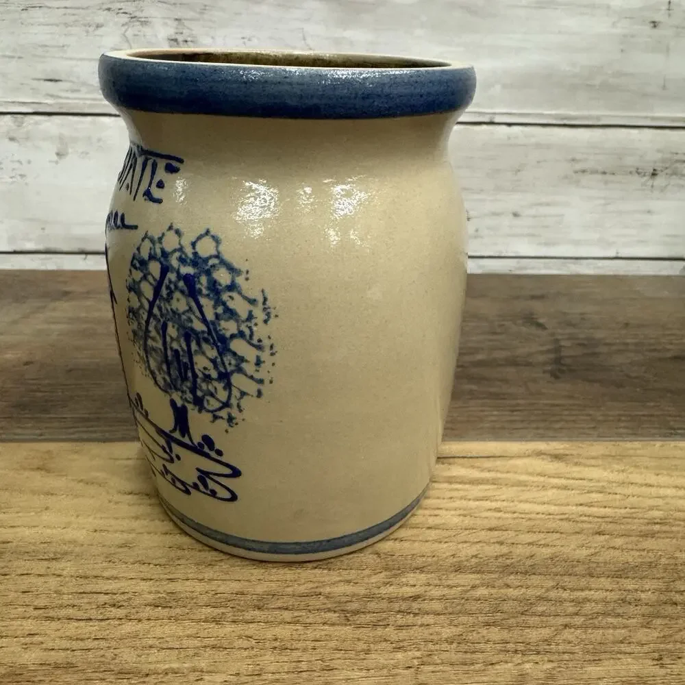 BBP Beaumont Brothers Pottery Clark State Salt-Glazed Crock -House, Trees 5.5”